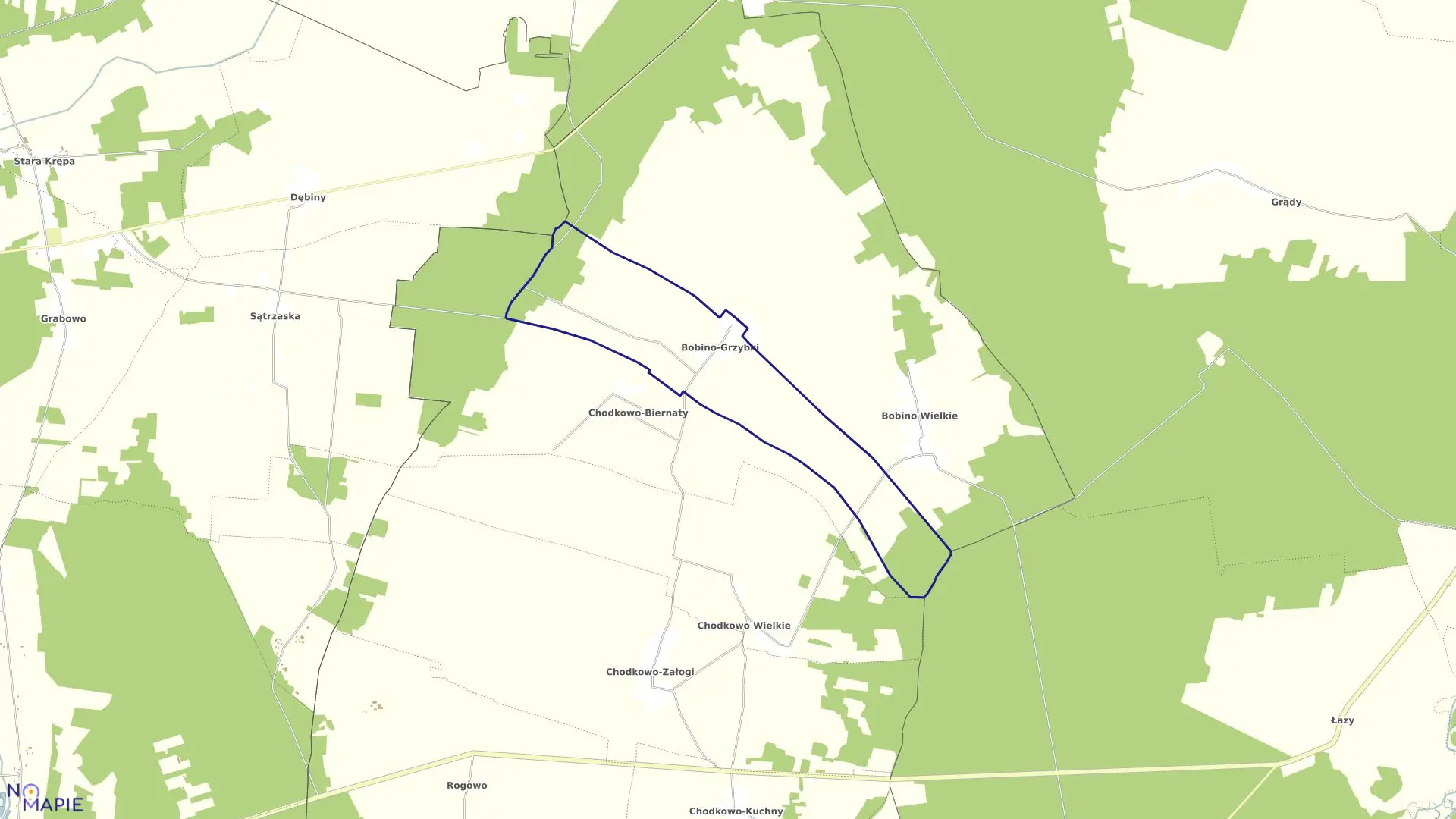 Mapa obrębu BOBINO GRZYBKI w gminie Płoniawy-Bramura