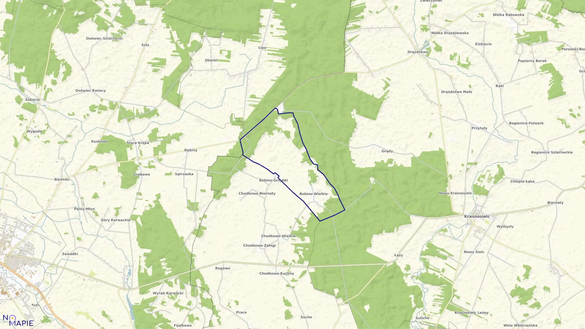 Mapa obrębu BOBINO WIELKIE w gminie Płoniawy-Bramura