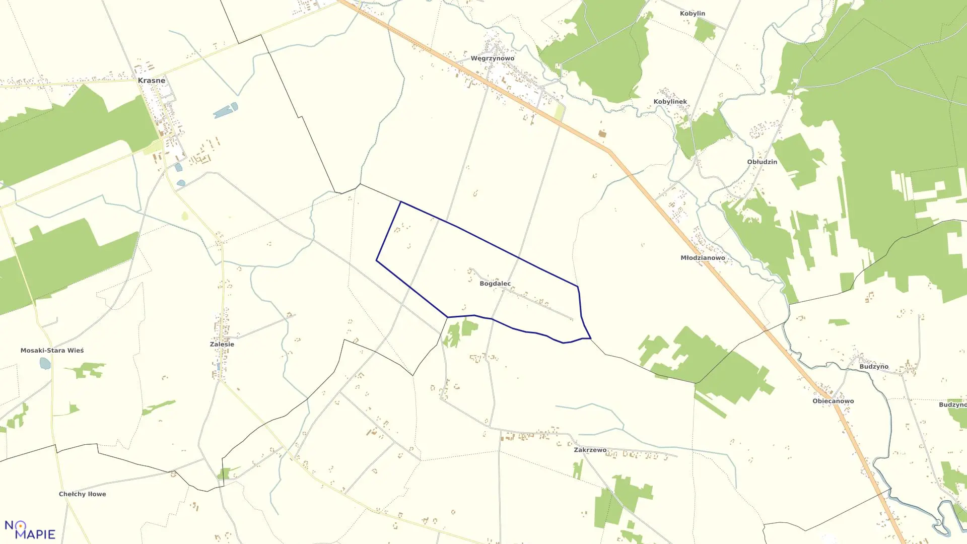 Mapa obrębu BOGDALEC w gminie Płoniawy-Bramura