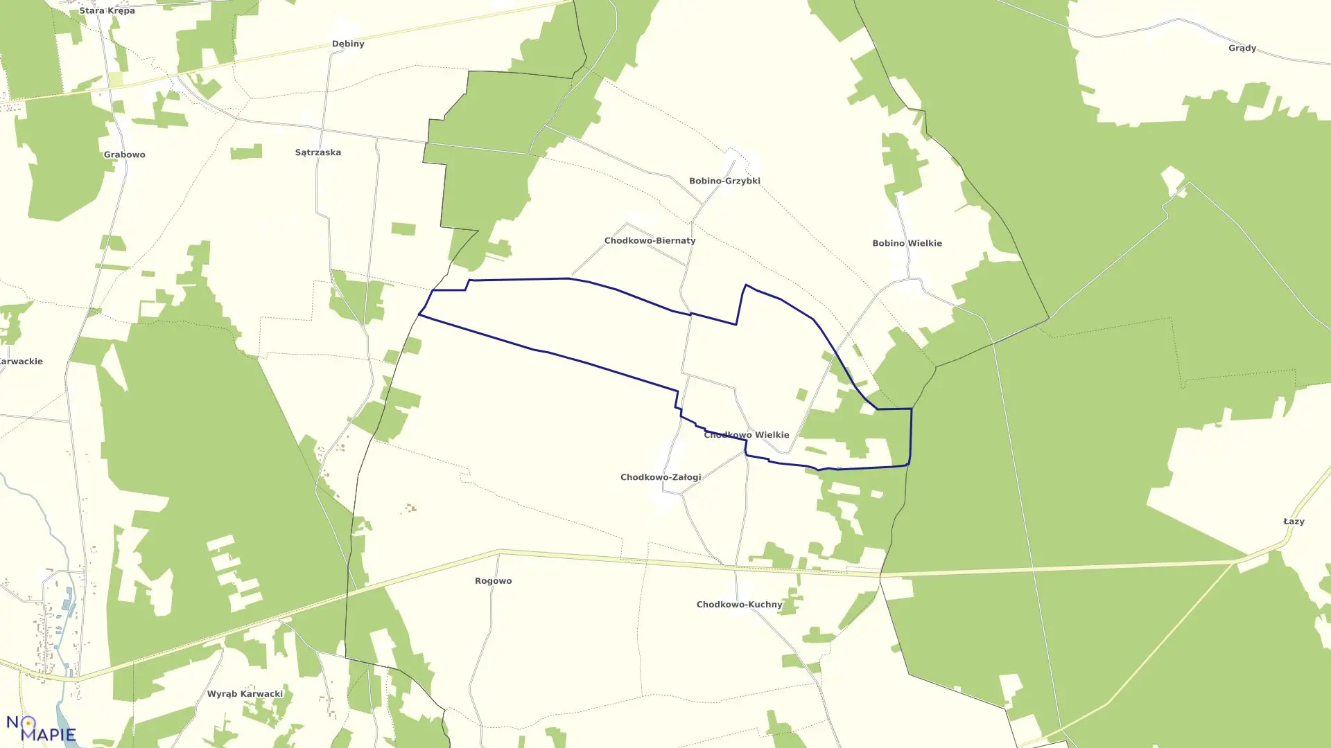 Mapa obrębu CHODKOWO WIELKIE w gminie Płoniawy-Bramura