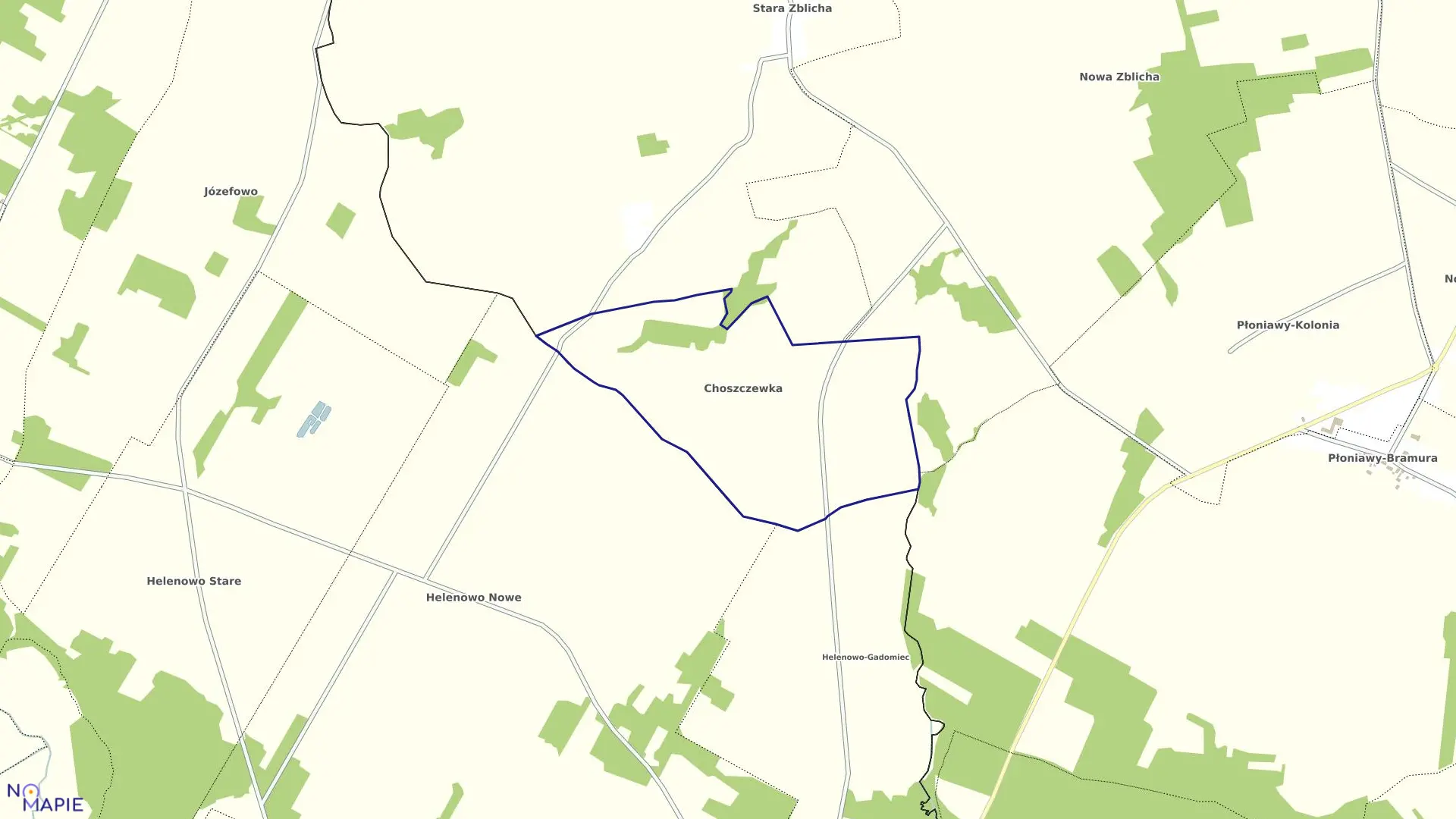 Mapa obrębu CHOSZCZEWKA w gminie Płoniawy-Bramura