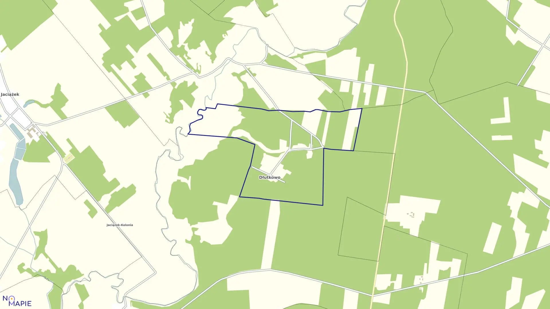 Mapa obrębu DŁUTKOWO w gminie Płoniawy-Bramura