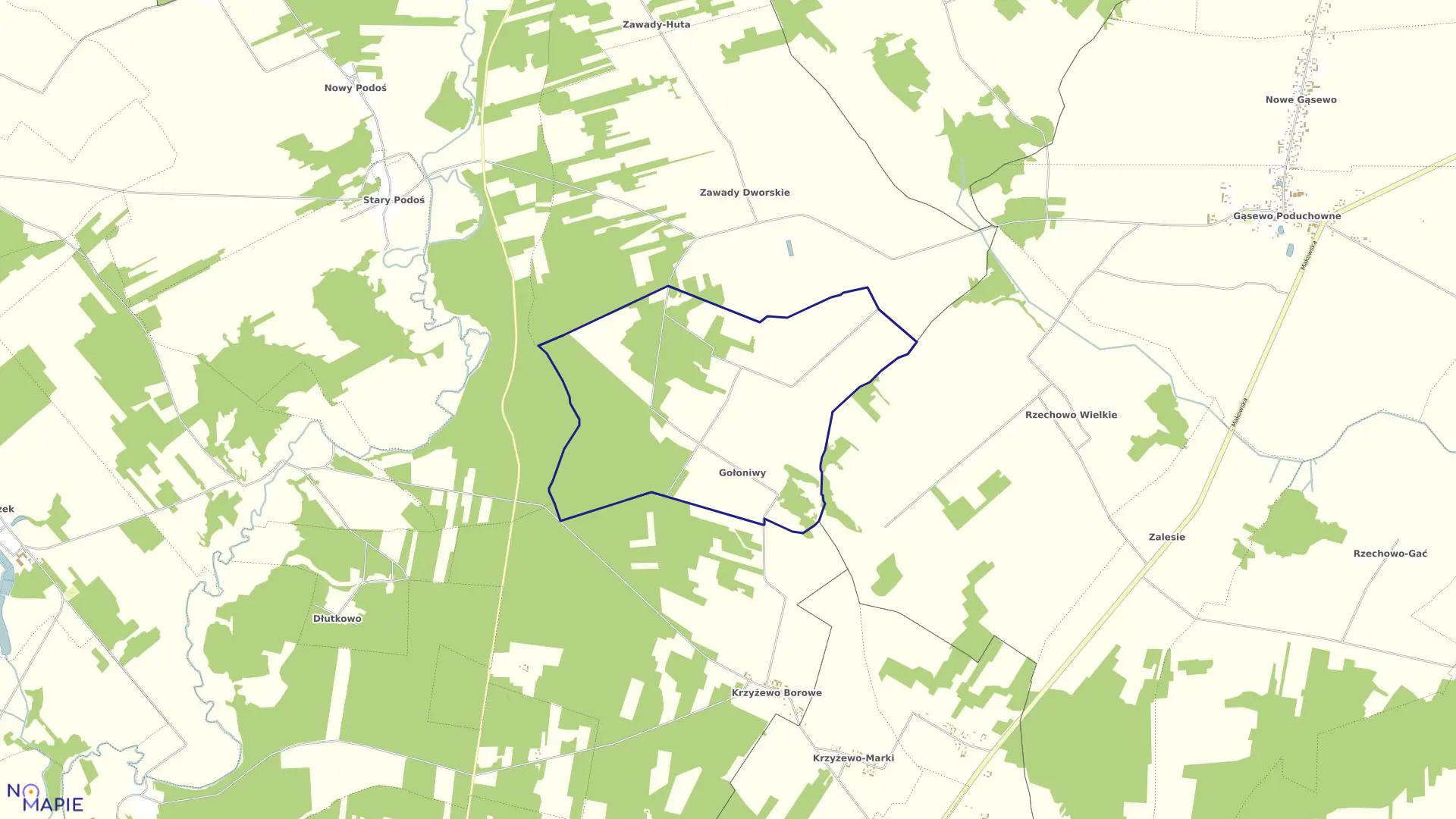 Mapa obrębu GOŁONIWY w gminie Płoniawy-Bramura