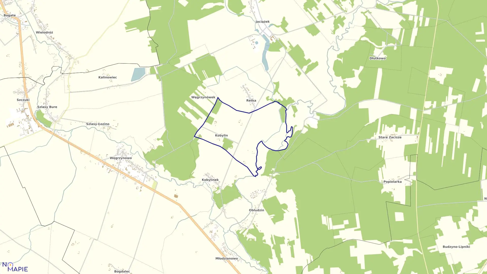 Mapa obrębu KOBYLIN NADRZECZNY w gminie Płoniawy-Bramura