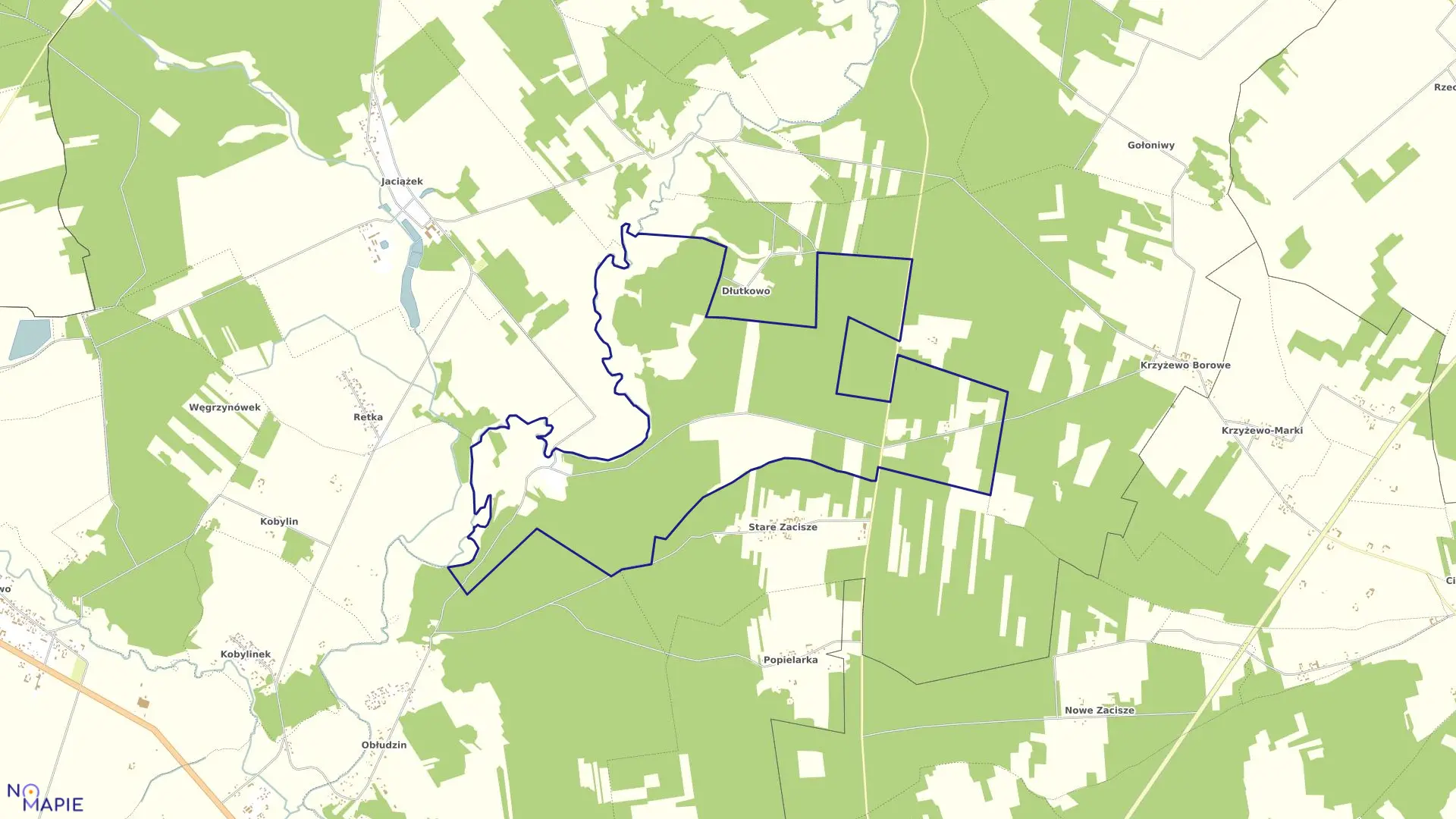 Mapa obrębu KRZYŻEWO NADRZECZNE w gminie Płoniawy-Bramura