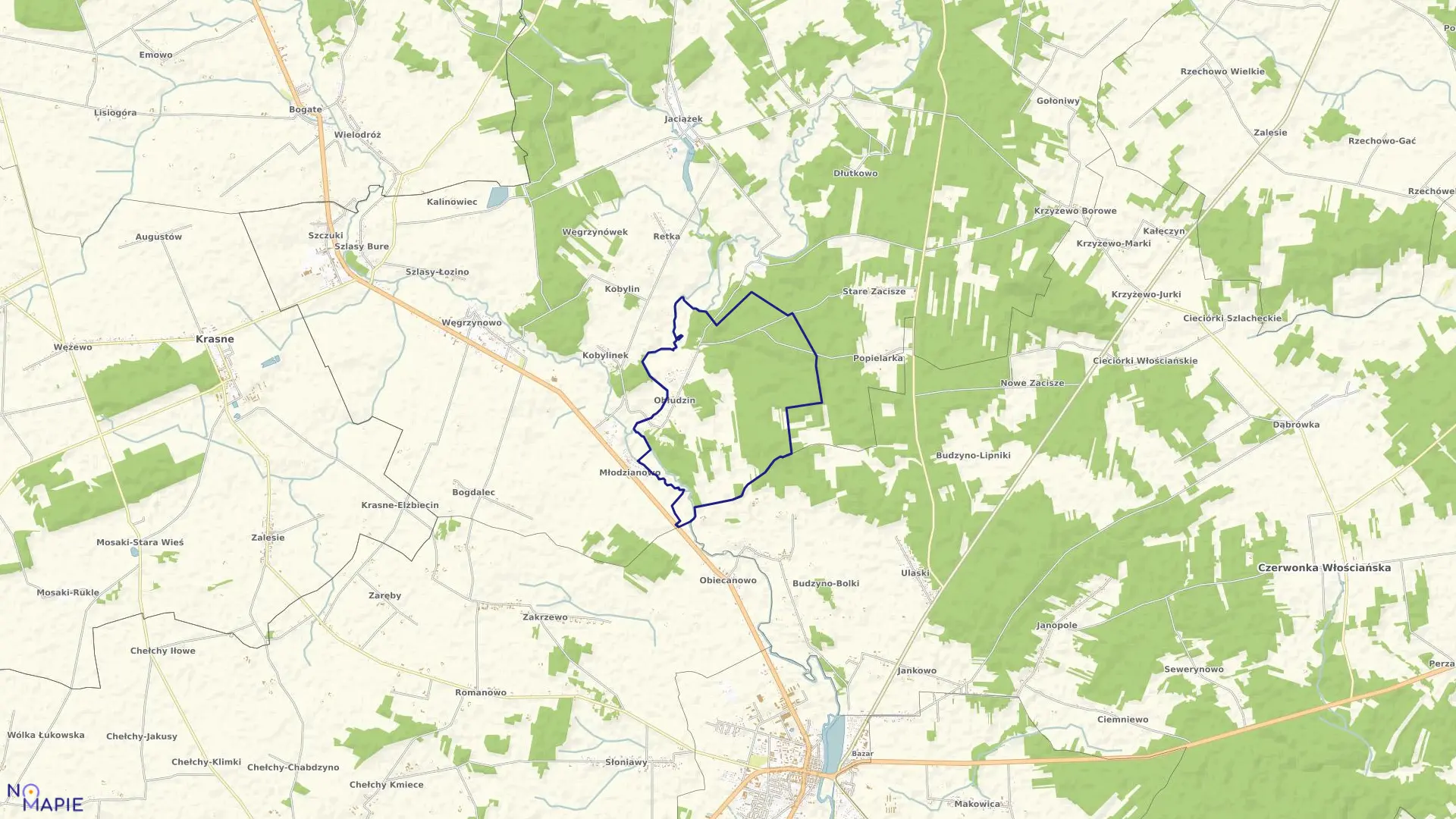 Mapa obrębu OBŁUDZIN w gminie Płoniawy-Bramura