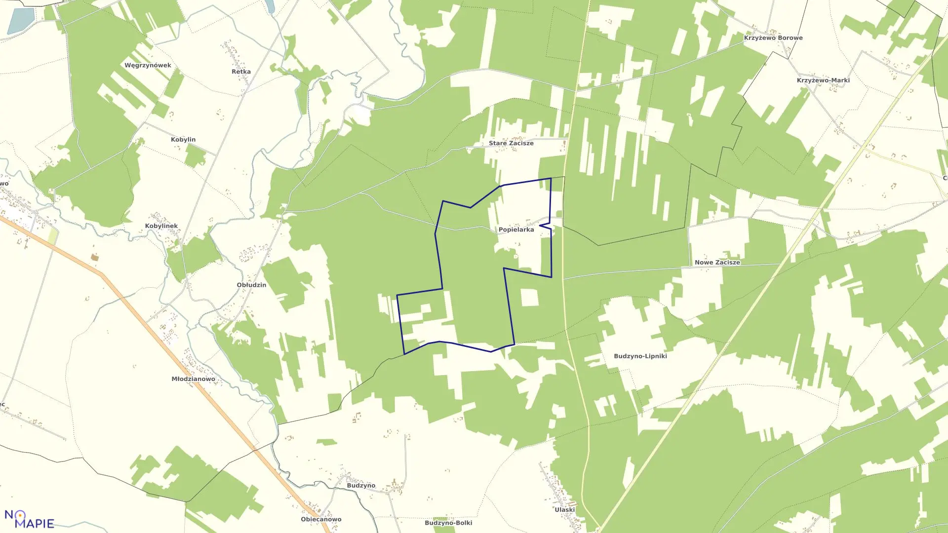 Mapa obrębu POPIELARKA w gminie Płoniawy-Bramura